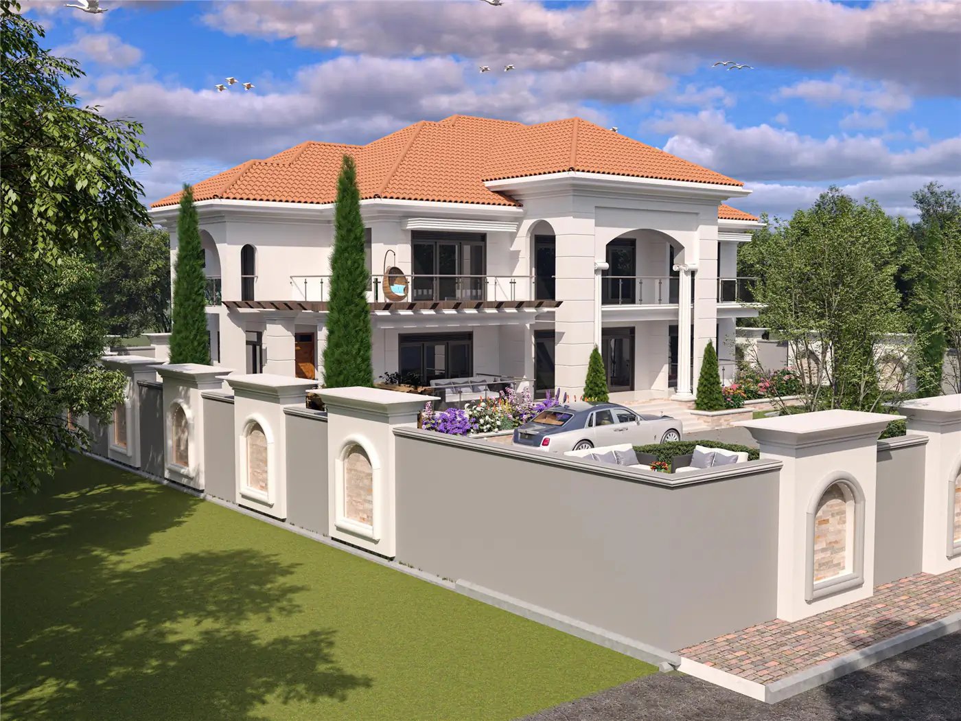 Architectural design reference: Aerial perspective visualization of the Nsasa-Kira residence by Pent House Engineering Consults